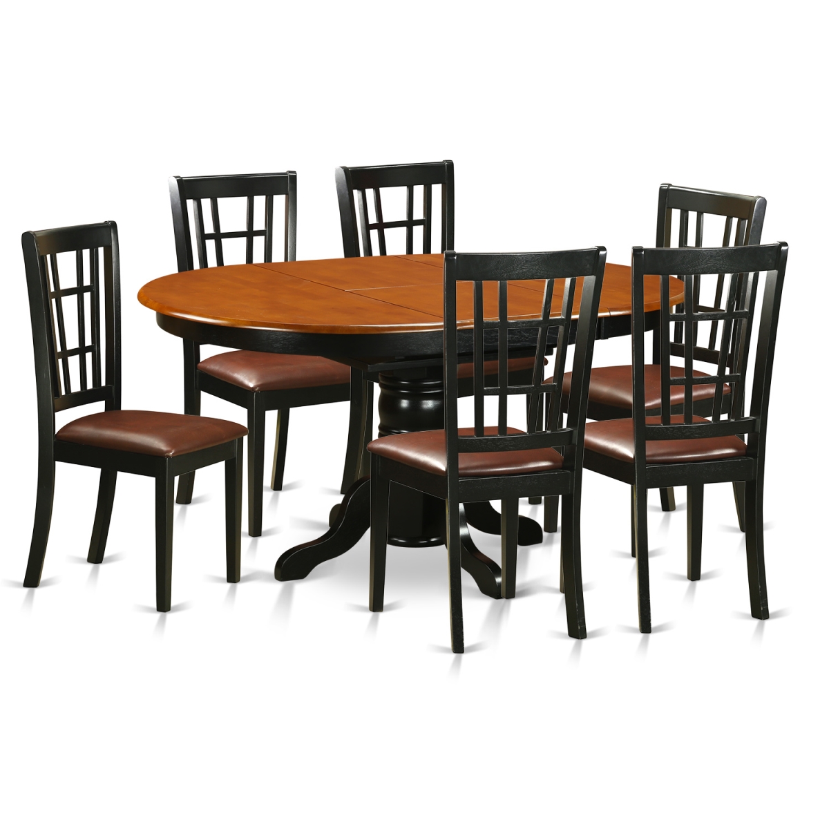 Table Set - Table & 6 Wooden Chairs, Black & Cherry - 7 Piece