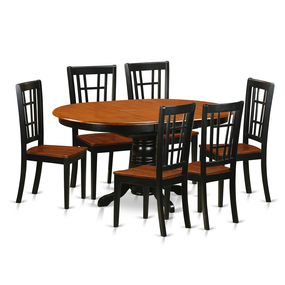 Dining Set - Dining Table & 6 Wooden Chairs, Black & Cherry - 7 Piece