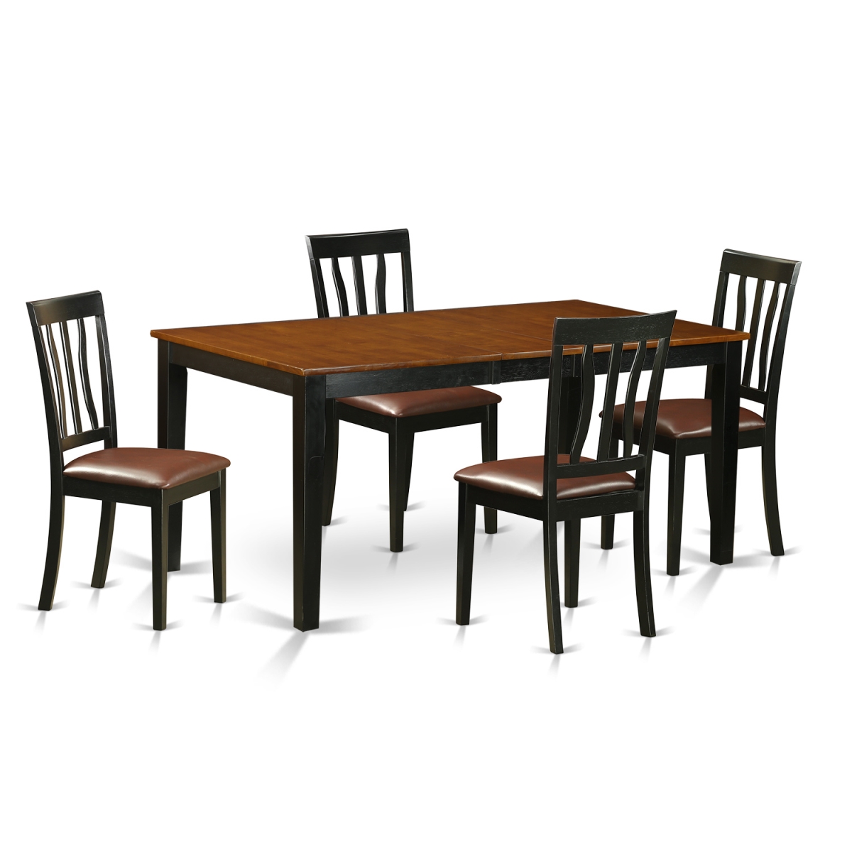 Faux Leather Kitchen Table Set - Dining Table & 4 Solid Wood Chairs, Black & Cherry - 5 Piece