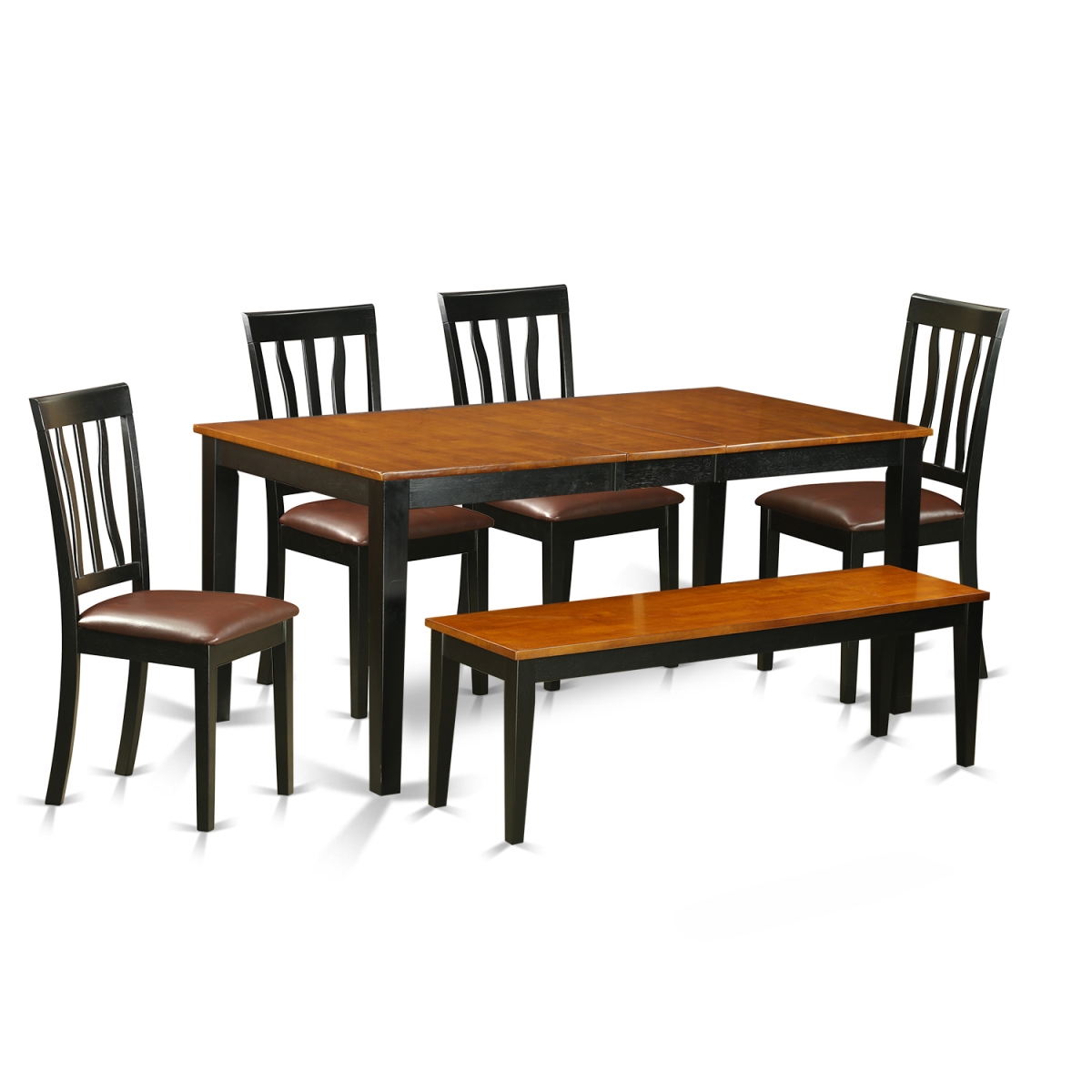 NIAN6-BCH-LC Faux Leather Kitchen Table Set - Dining Table & 4 Solid Wood Chairs Plus One Bench, Black & Cherry - 6 Piece -  East West Furniture