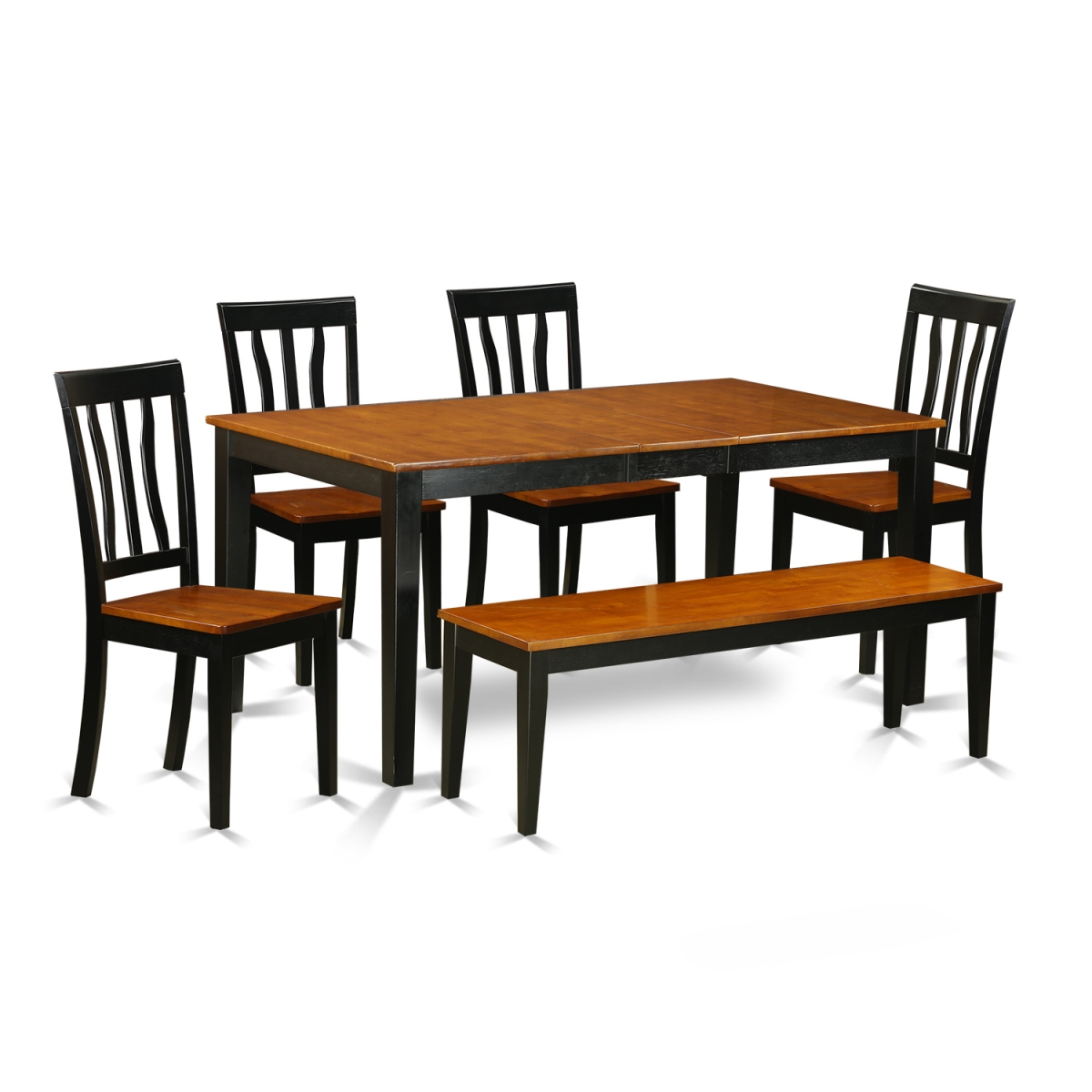 Wood Seat Kitchen Table Set - Dining Table & 4 Chairs Plus One Bench, Black & Cherry - 6 Piece