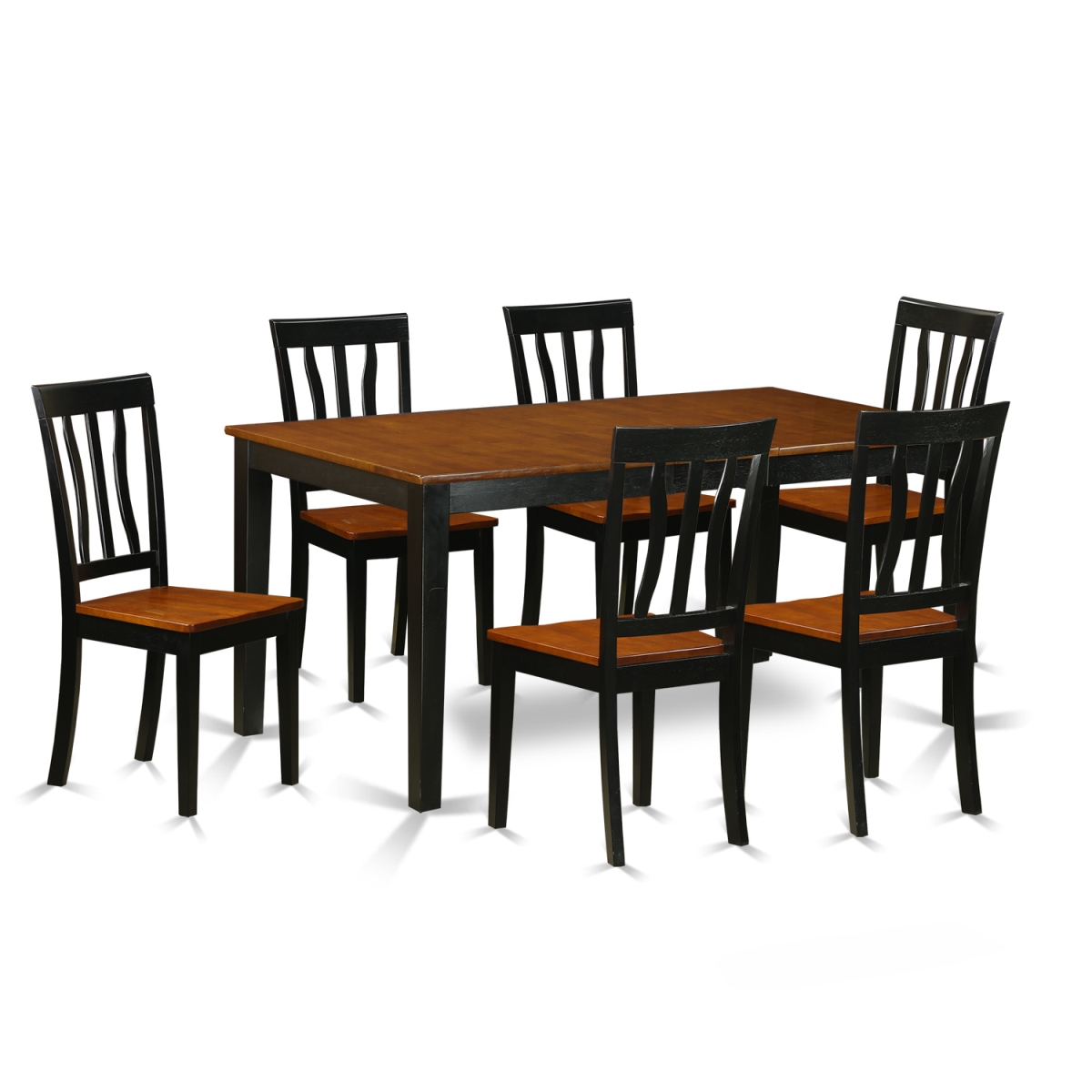 Wood Seat Kitchen Table Set - Dining Table & 6 Solid Chair, Black & Cherry - 7 Piece
