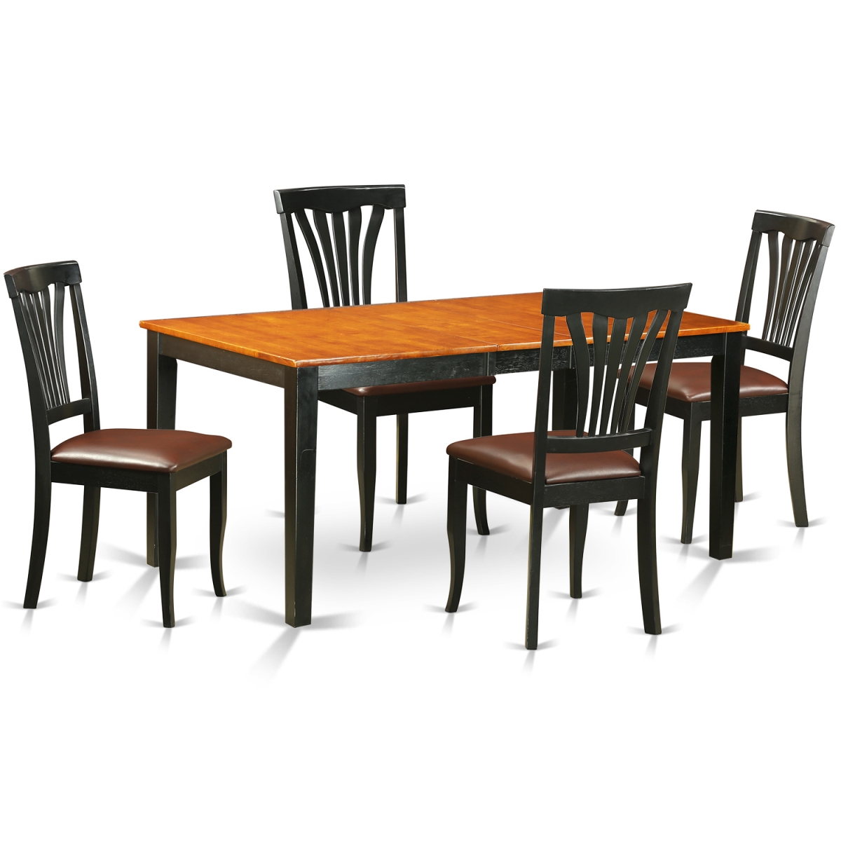 Kitchen Table Set - Dining Table & 4 Faux Leather Chairs, Black & Cherry - 5 Piece