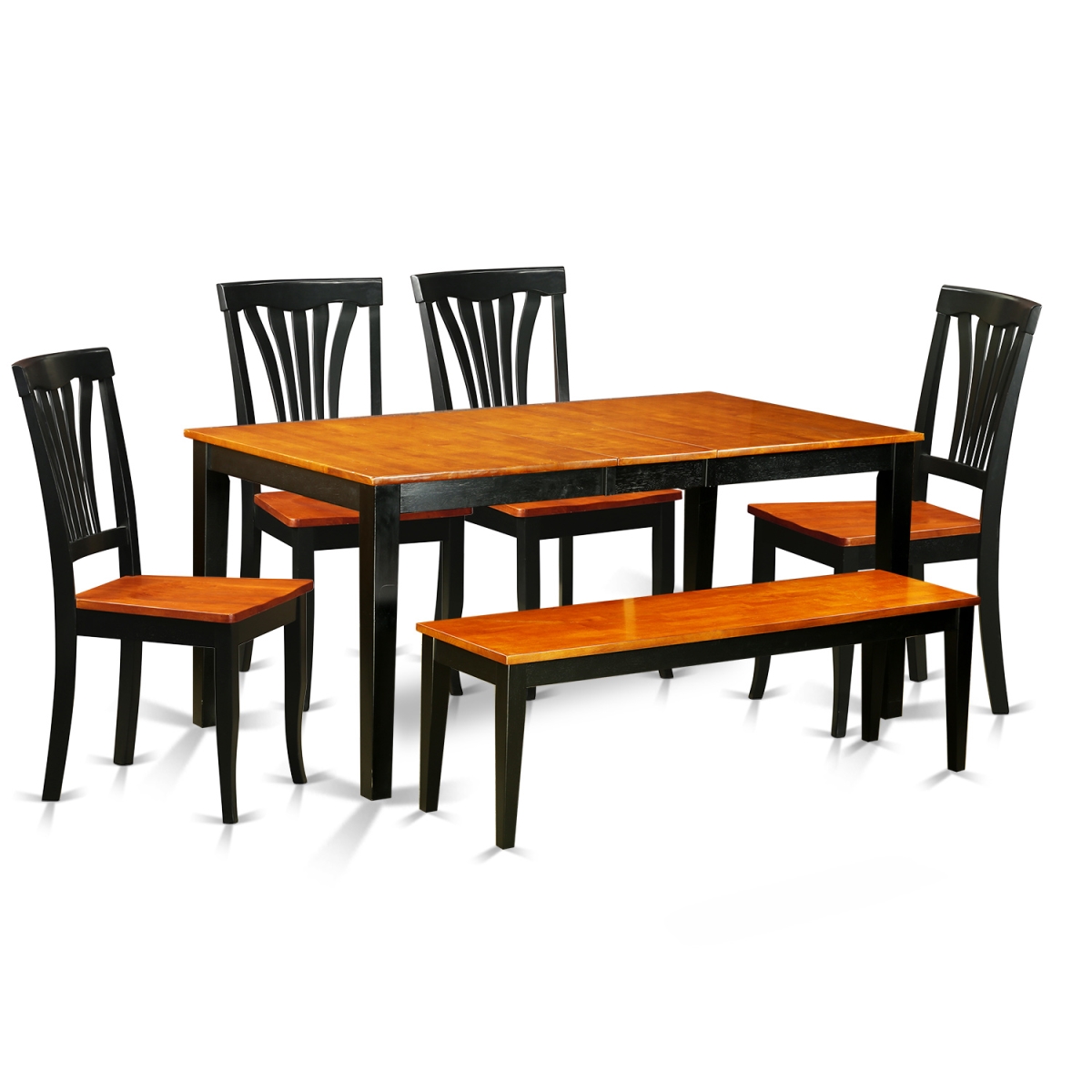 NIAV6-BCH-W Wood Seat Kitchen Table Set - Dining Table & 4 Solid Wood Chairs Plus One Bench, Black & Cherry - 6 Piece -  East West Furniture