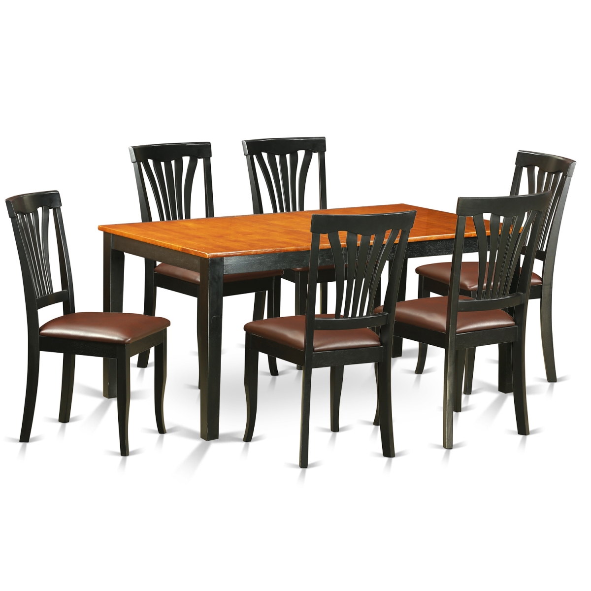 Kitchen Table Set - Dining Table & 6 Faux Leather Chairs, Black & Cherry - 7 Piece