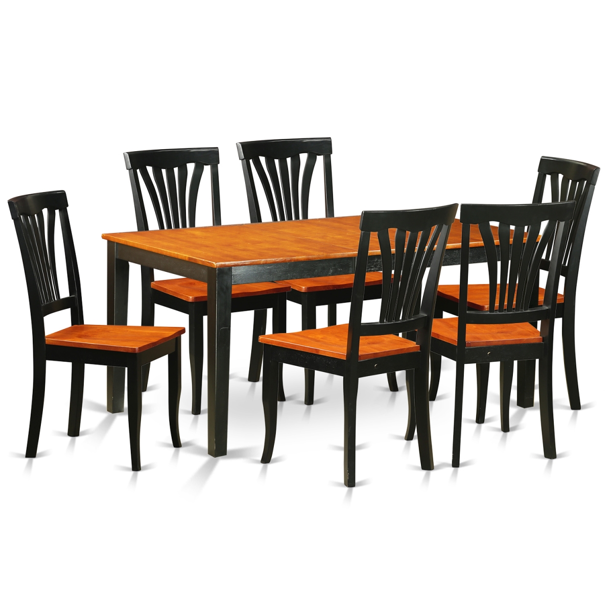 Kitchen Table Set - Dining Table & 6 Wood Chairs, Black & Cherry - 7 Piece