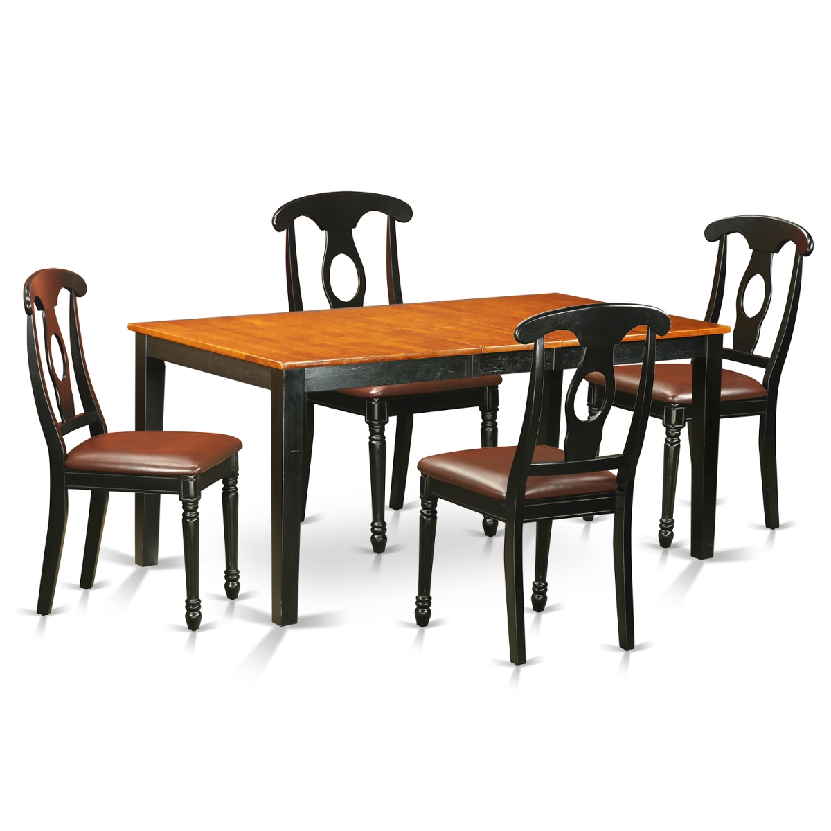 Faux Leather Dining Room Set - Table & 4 Solid Wood Chairs, Black & Cherry - 5 Piece