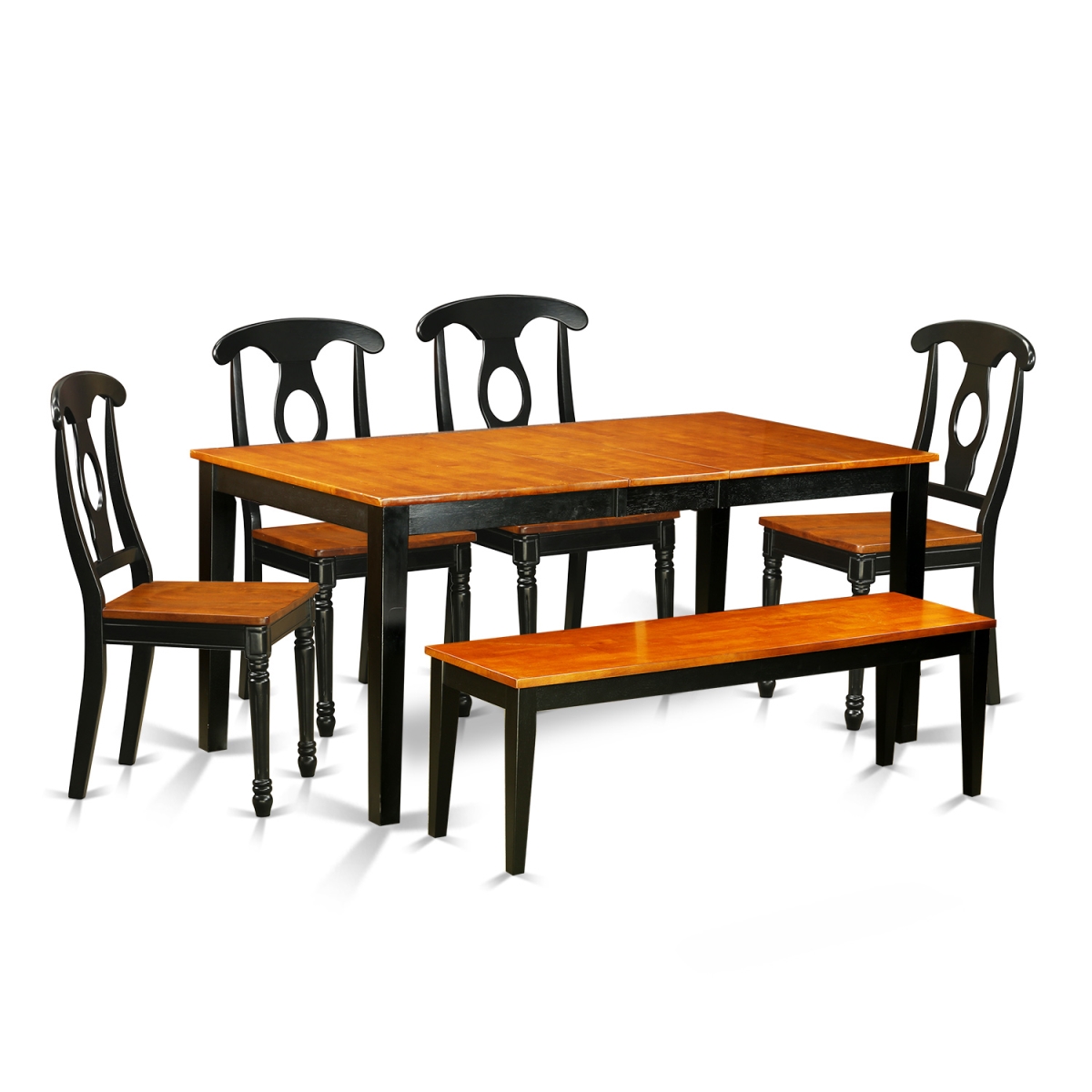 NIKE6-BCH-W Wood Seat Dining Room Set with Kitchen Table & 4 Chairs Plus Bench, Black & Cherry - 6 Piece