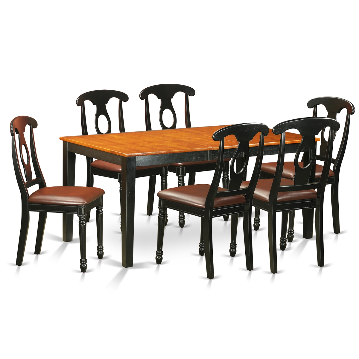 Faux Leather Kitchen Table Set - Dining Table & 6 Chairs, Black & Cherry - 7 Piece