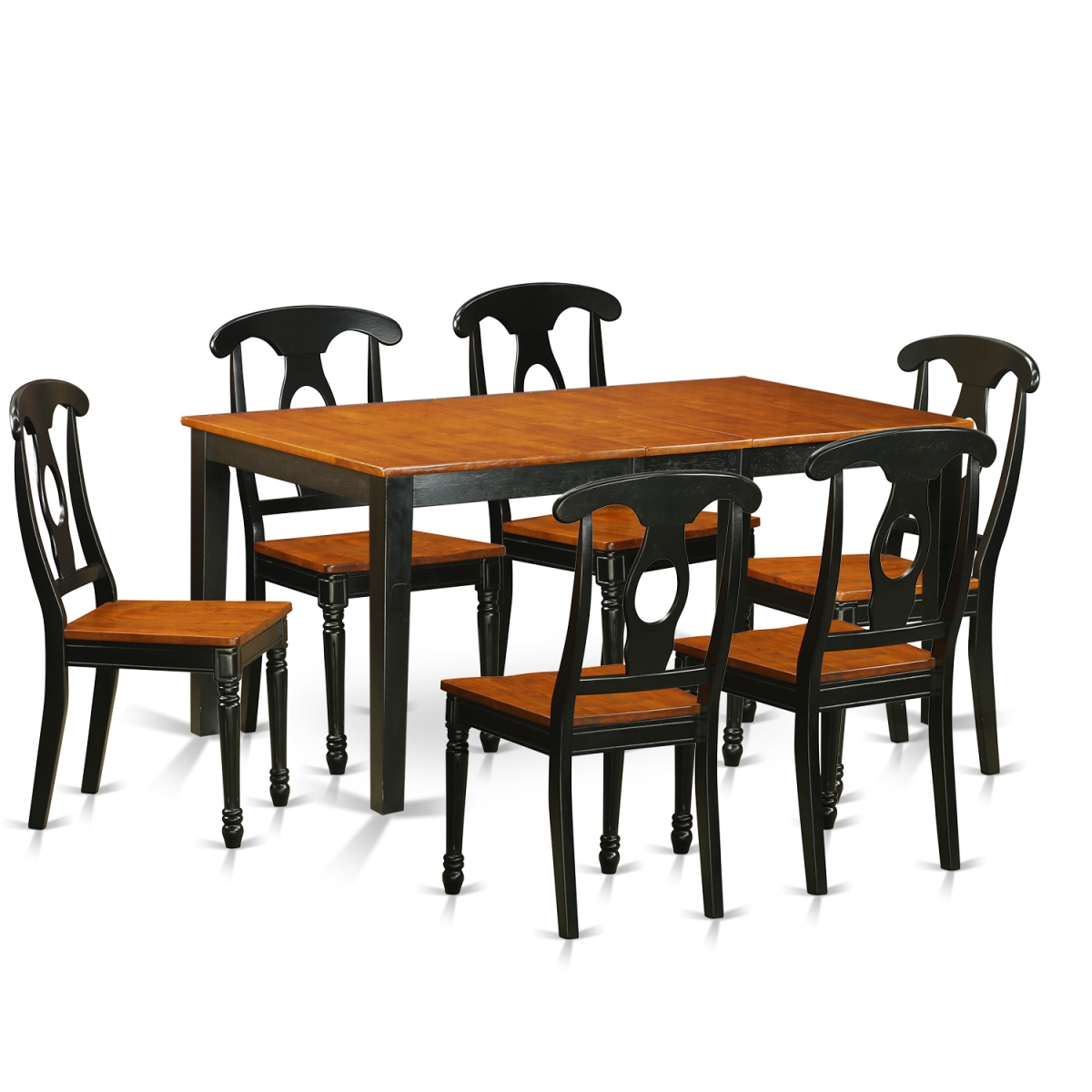 Wood Seat Kitchen Table Set - Dining Table & 6 Wooden Chairs, Black & Cherry - 7 Piece