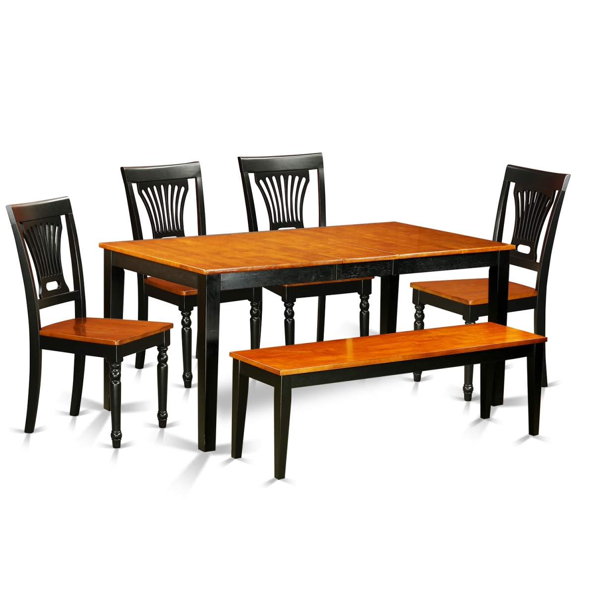 NIPL6-BCH-W Wood Seat Dining Room Set with Kitchen Tables & 4 Chair Plus Bench, Black & Cherry - 6 Piece -  East West Furniture