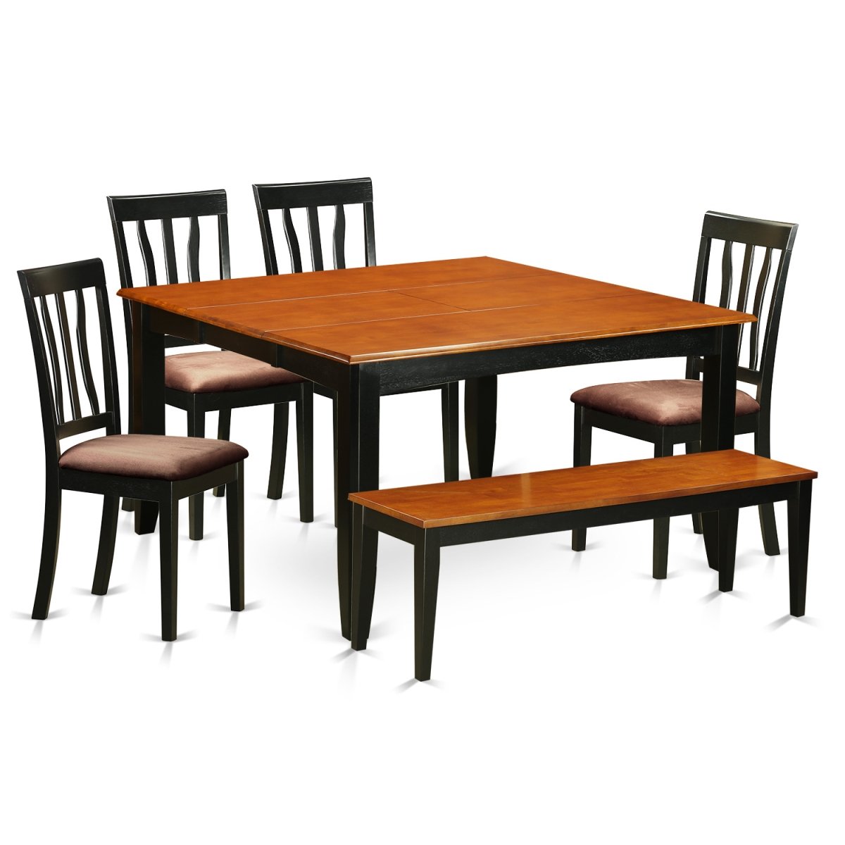 PFAN6-BCH-C Microfiber Kitchen Set with Kitchen Tables & 4 Chairs Plus Bench, Black & Cherry - 6 Piece -  East West Furniture