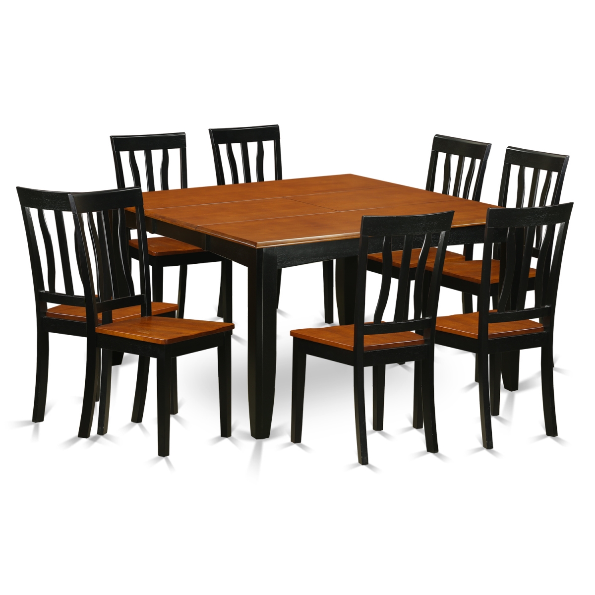 Picture of East West Furniture PFAN9-BCH-W Wood Seat Dining Room Table Set - Table & 8 Solid Wood Chairs, Black & Cherry - 9 Piece