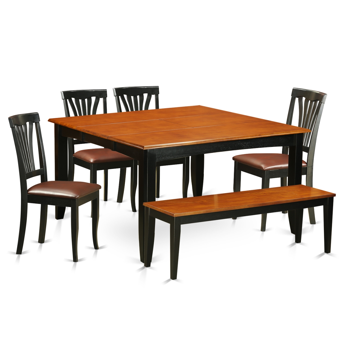 Dining Room Set with Kitchen Tables & 4 Wooden Chairs Plus Bench, Black & Cherry - 6 Piece