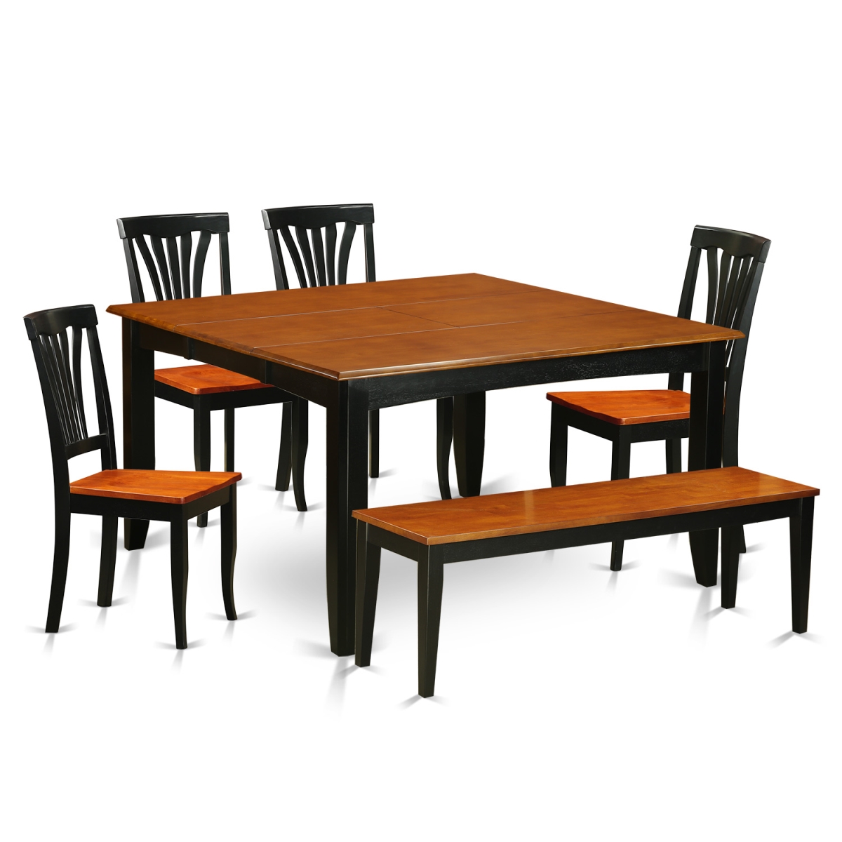 Wood Seat Dining Room Set with Kitchen Tables & 4 Solid Wood Chairs Plus Bench, Black & Cherry - 6 Piece