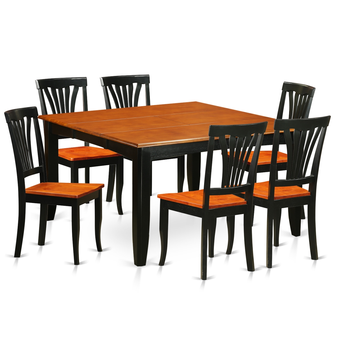 Wood Seat Dining Room Table Set - Table & 6 Wooden Chairs, Black & Cherry - 7 Piece