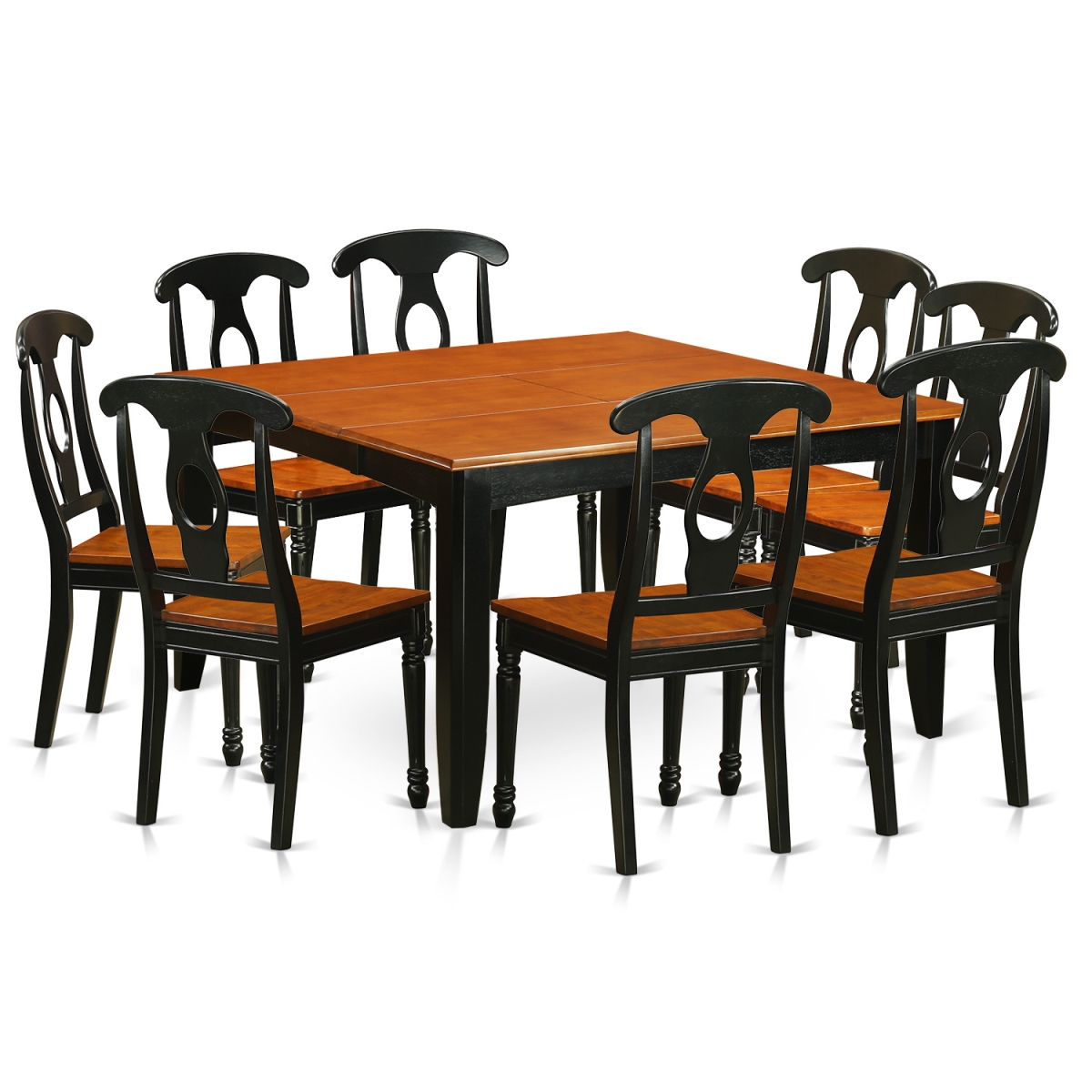 Wood Seat Dining Room Table Set - Table & 8 Wooden Chairs, Black & Cherry - 9 Piece