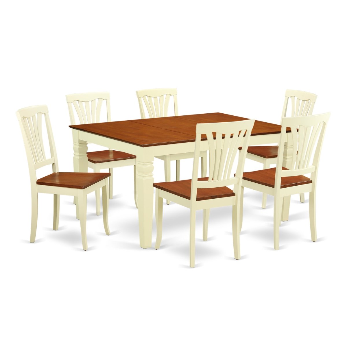 WEAV7-BMK-W Wood Seat Kitchen Set with 1 Weston Table & Six Solid Chairs, Buttermilk & Cherry - 7 Piece -  East West Furniture