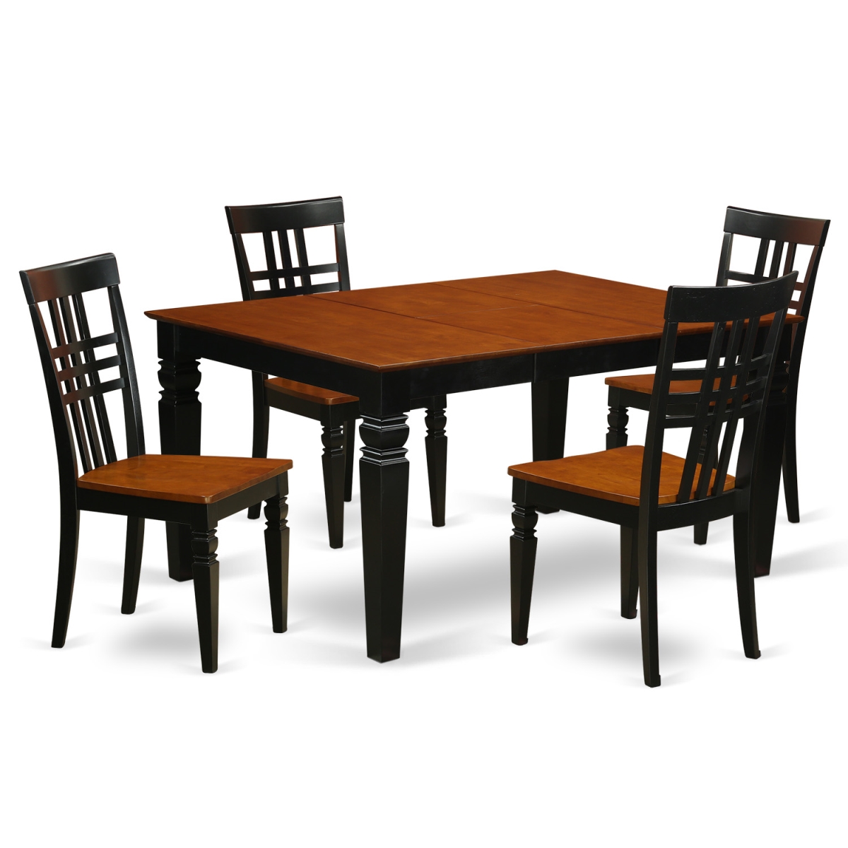 Dining Set with a Single Weston Table & Four Wood Seat Chairs, Elegant Black - 5 Piece
