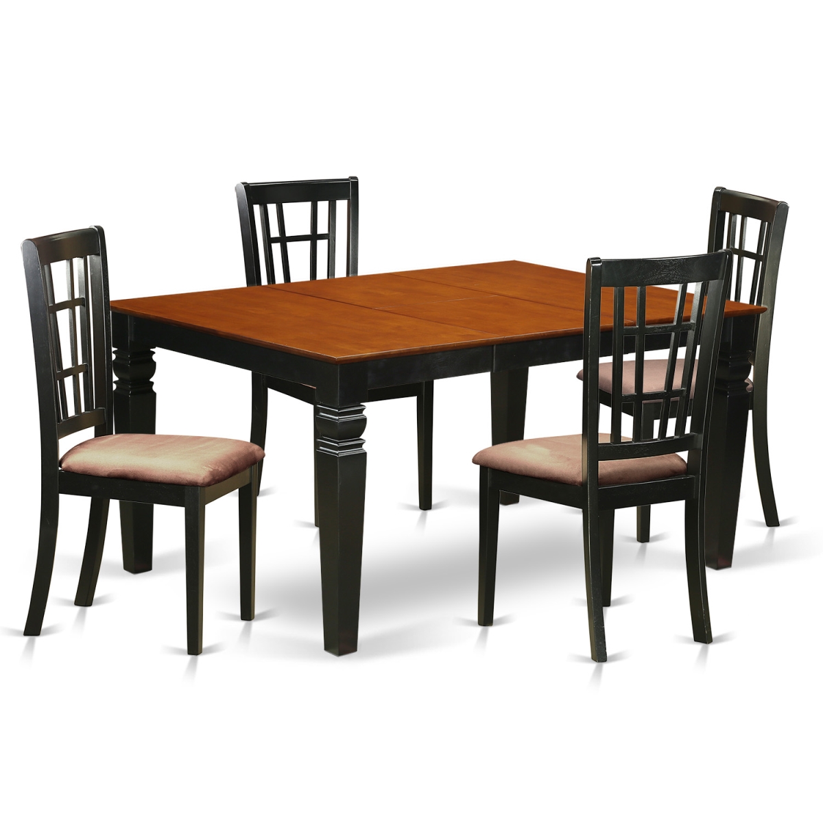 Dinette Set with a Single Weston Table & 4 Microfiber Upholstery Seat Chairs, Rich Black - 5 Piece