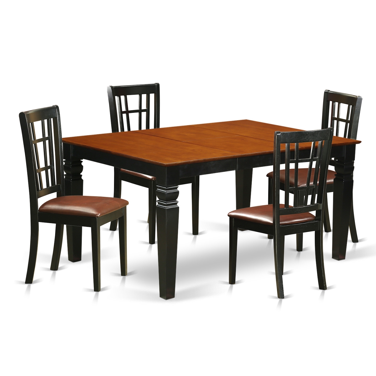 Kitchen Set with One Weston Table & Four Faux Leather Upholstery Seat Chairs - Luxurious Black - 5 Piece