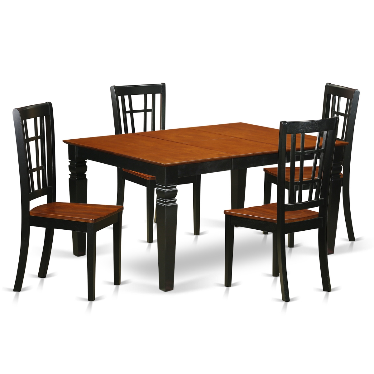 WENI5-BCH-W Dining Set with 1 Weston Table & 4 Wood Seat Chairs, Rich Black - 5 Piece -  East West Furniture