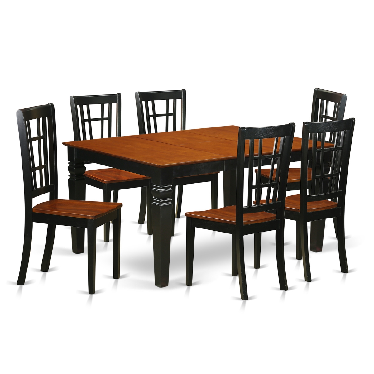 WENI7-BCH-W Wood Seat Kitchen Set with 1 Weston Dining Room Table & 6 Chairs, Luxurious Black - 7 Piece -  East West Furniture