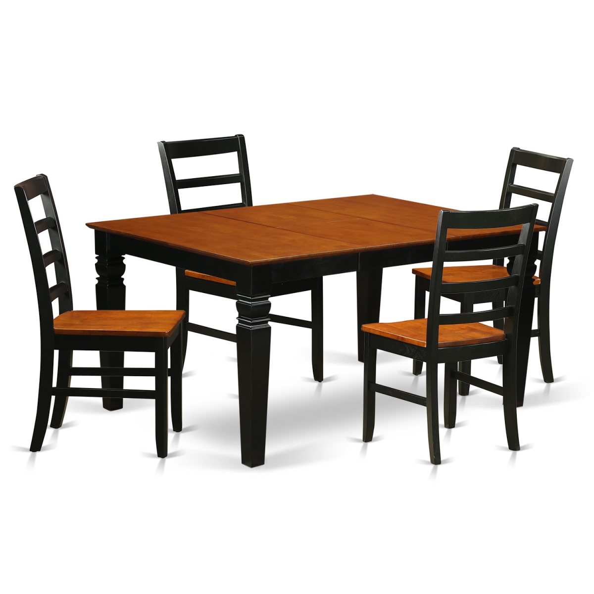 Wood Seat Dinette Set with 1 Weston Dining Room Table & 4 Solid Chairs, Distinctive Black - 5 Piece
