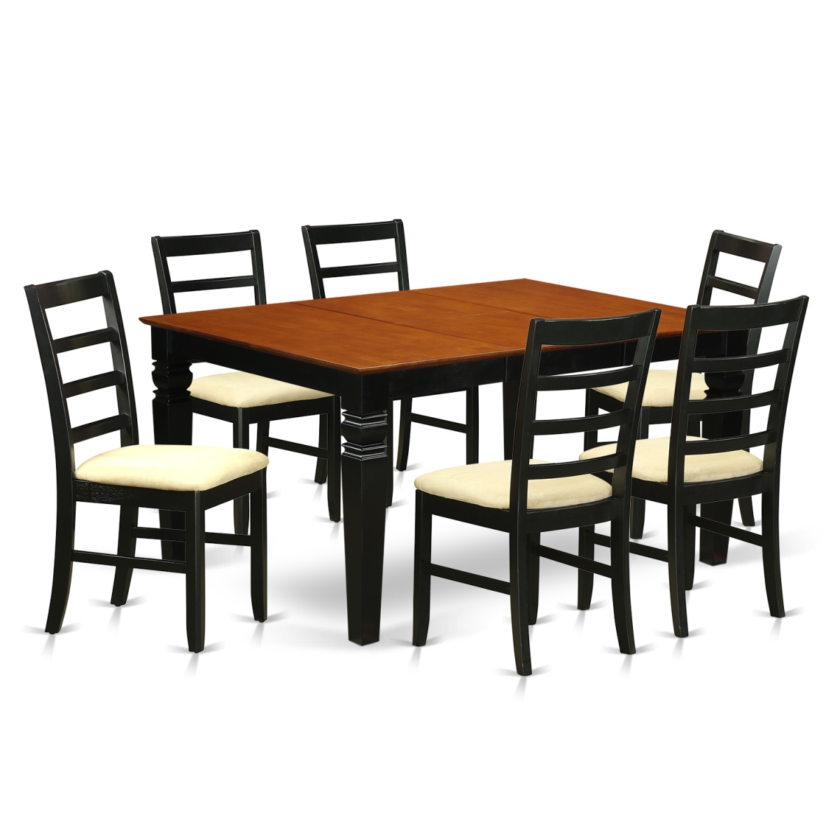 Microfiber Dining Set with One Weston Table & 6 Cushion Kitchen Area Chairs, Luxurious Black - 7 Piece