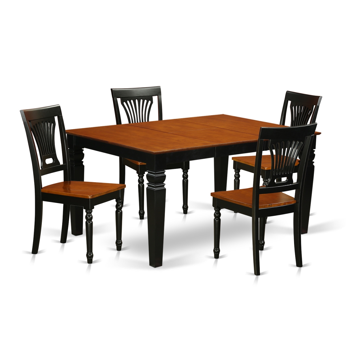 Wood Seat Dinette Set with One Weston Dining Room Table & 4 Solid Chairs, Distinctive Black - 5 Piece