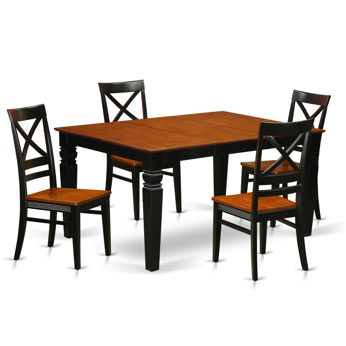 Kitchen Set with 1 Weston Kitchen Table & Four Wood Seat Chairs, Luxurious Black - 5 Piece