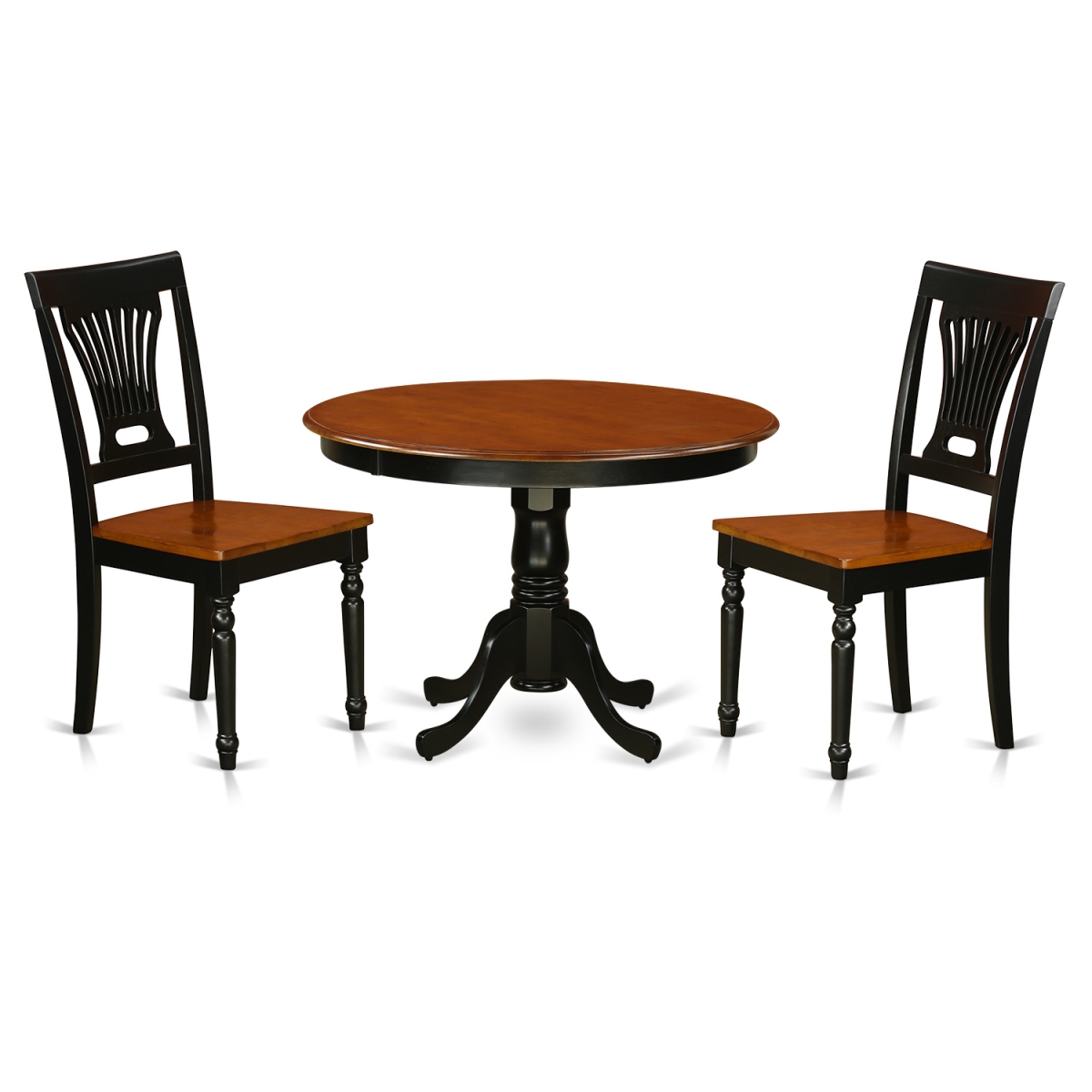 Dining Set - One Round Table & Two Chairs Wood Seat, Black & Cherry - 36 in. - 3 Piece