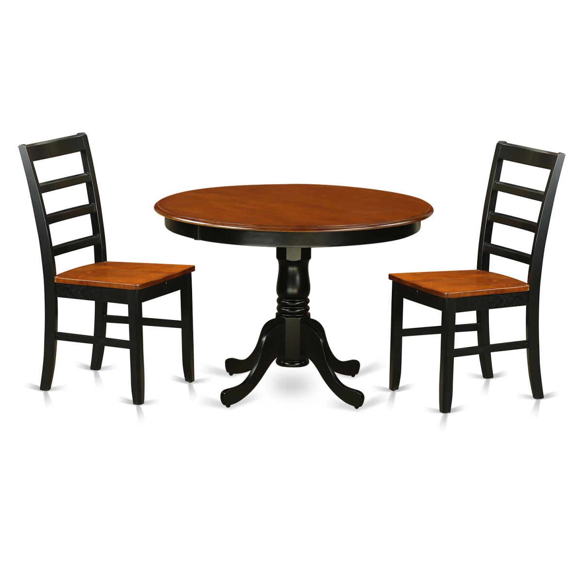 Dining Set - One Round Small Table & 2 Chairs with Faux Leather Seat, Black & Cherry - 36 in. - 3 Piece