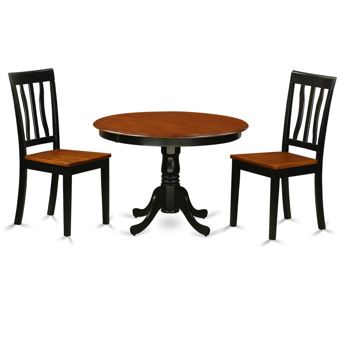 Dining Set - One Round Table & Two Chairs Wood Seat, Black & Cherry - 42 in. - 3 Piece