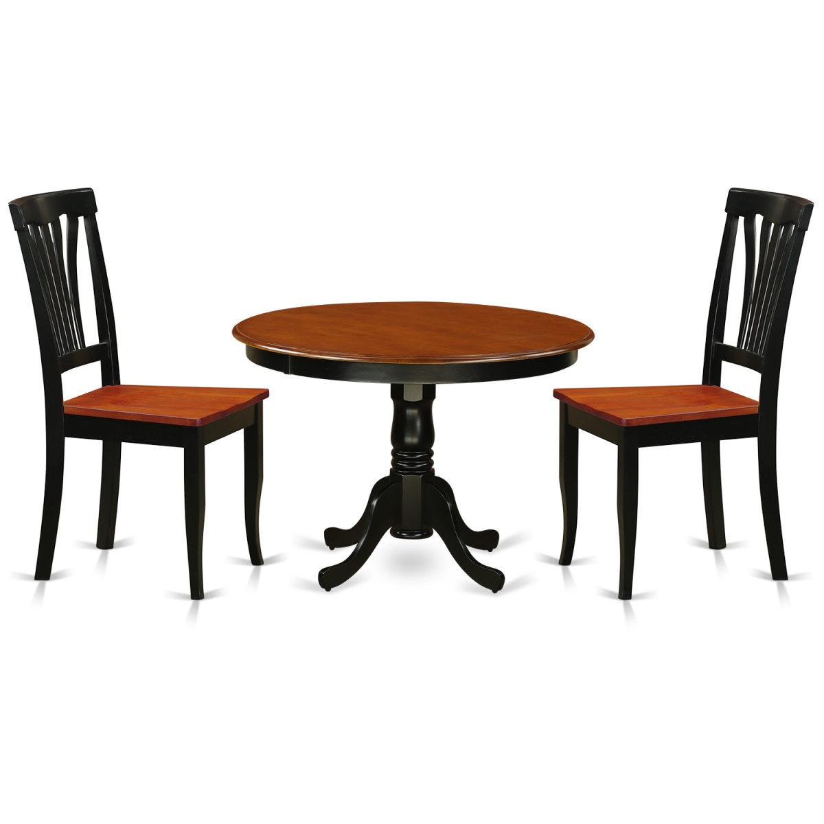 HLAV3-BCH-W Dining Set - One Round Table & Two Chairs with Wood Seat, Black & Cherry - 36 in. - 3 Piece