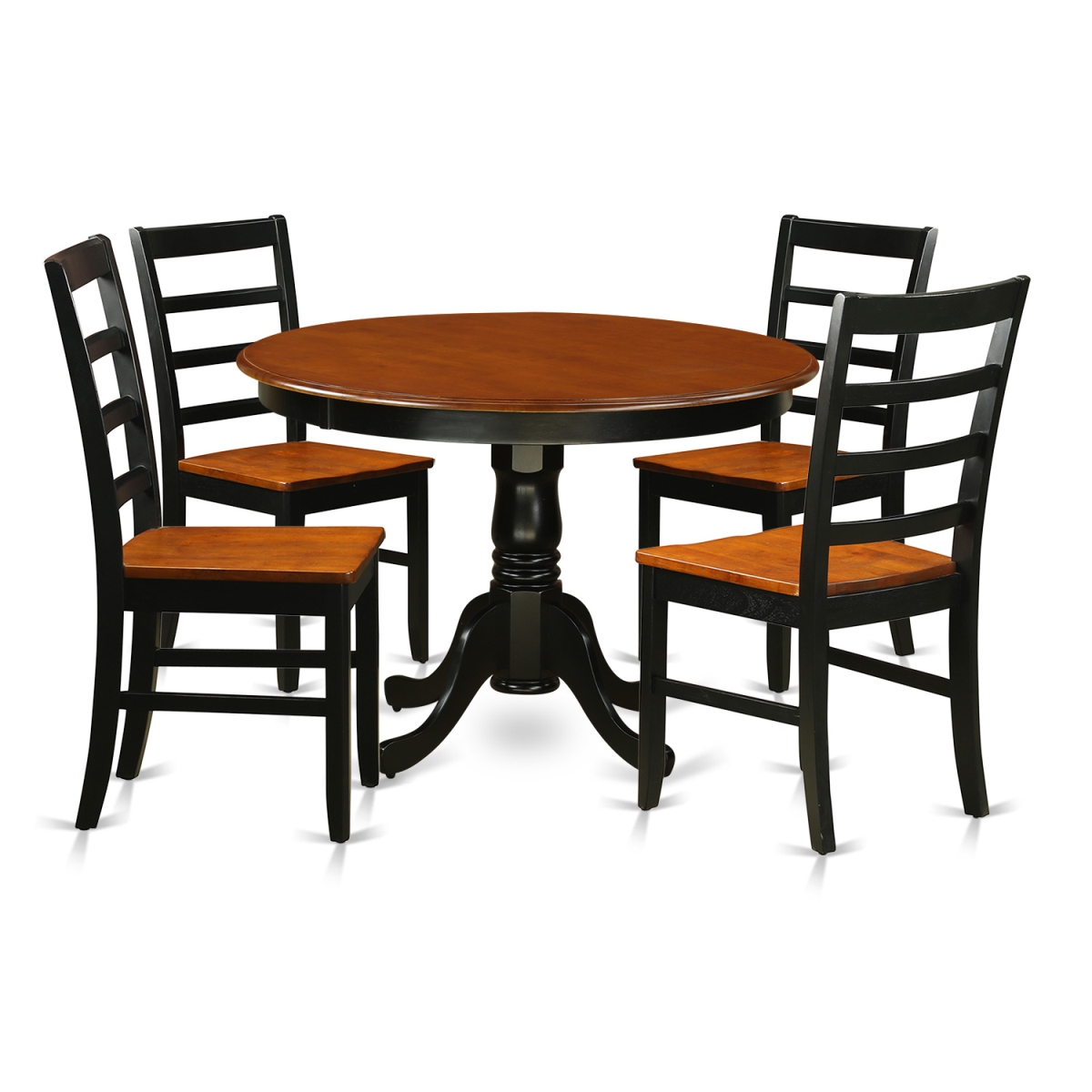 HLPF5-BCH-W Wood Seat Dining Set - One Round Table & 4 Chairs with Faux Leather Seat, Black & Cherry - 36 in. - 5 Piece -  East West Furniture