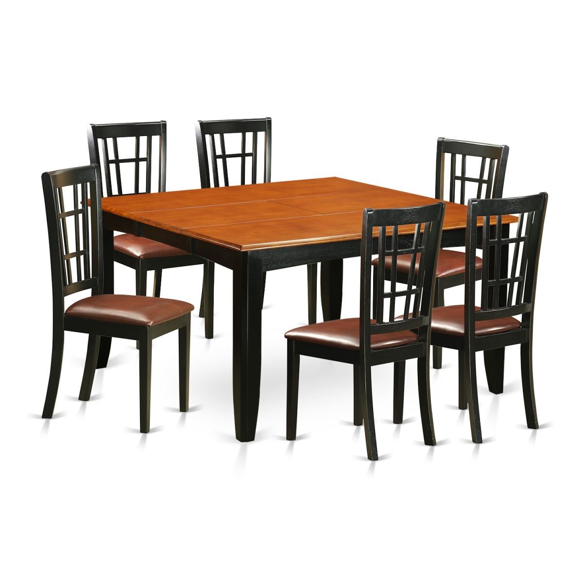 Faux Leather Dining Room Set - Black & Cherry - 7 Piece