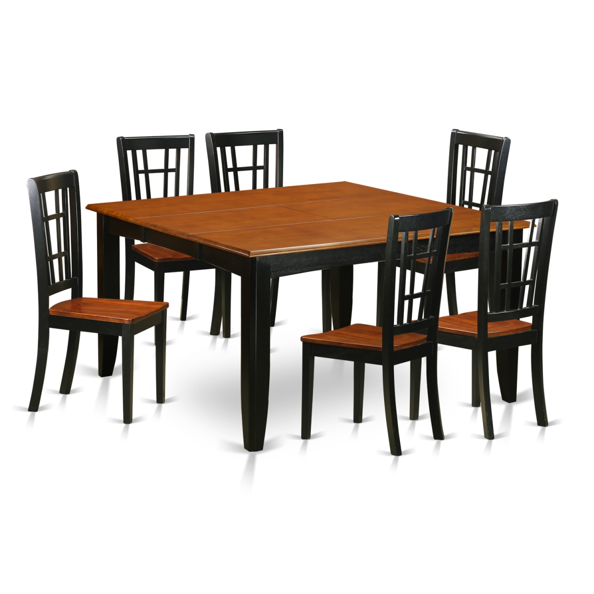 PFNI7-BCH-W Wood Seat Dining Room Set - Table & 6 Solid Chair, Black & Cherry - 7 Piece -  East West Furniture