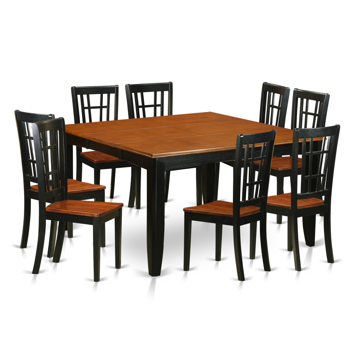 Wood Seat Dining Room Set - Table & 8 Solid Chair, Black & Cherry - 9 Piece