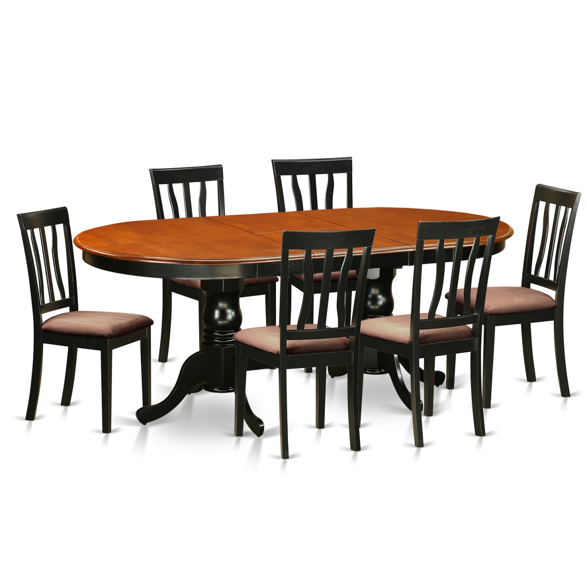 Microfiber Dining Room Set - Table with 6 Solid Chair, Black & Cherry - 7 Piece