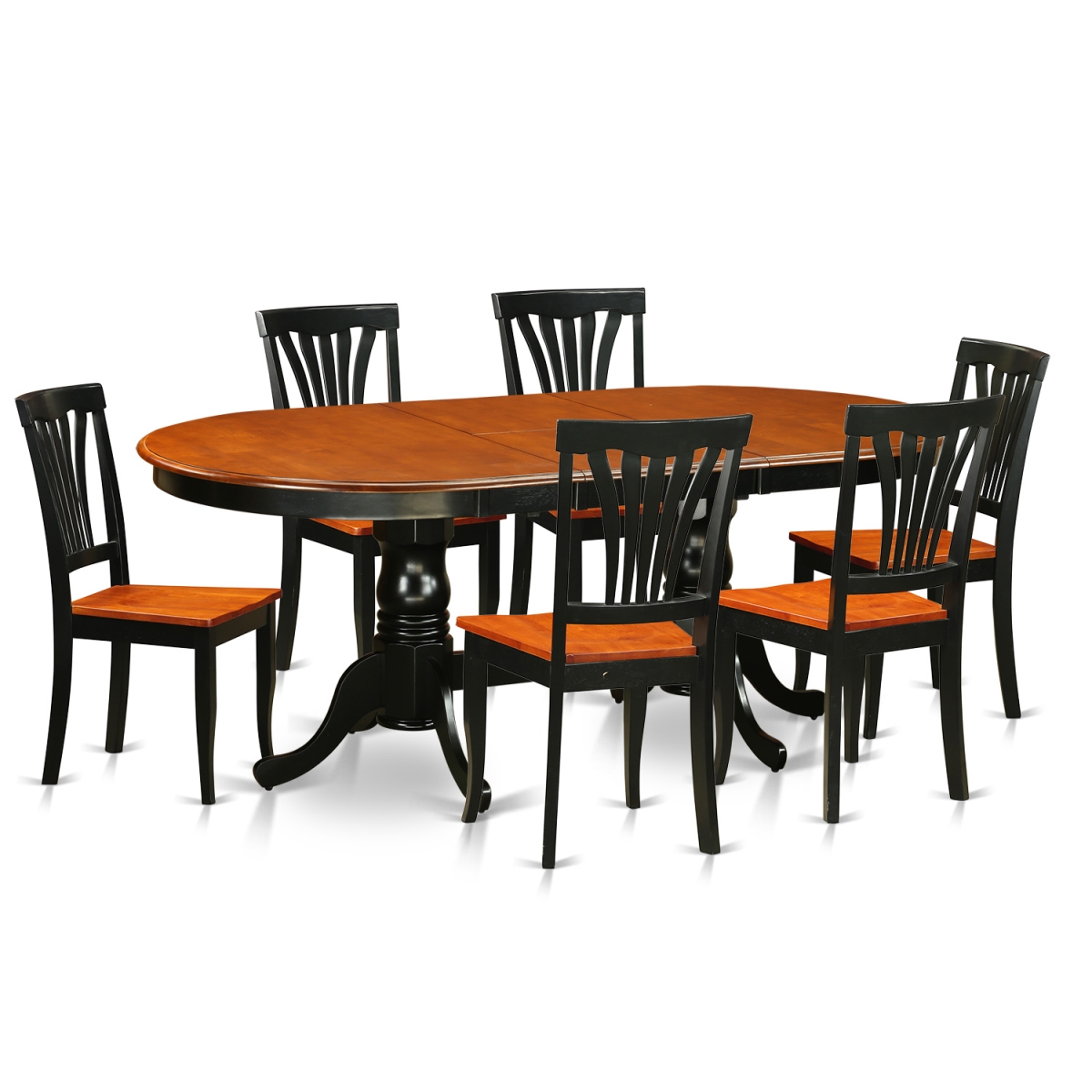 Dining Room Set - Table with 6 Solid Chairs, Black & Cherry - 7 Piece