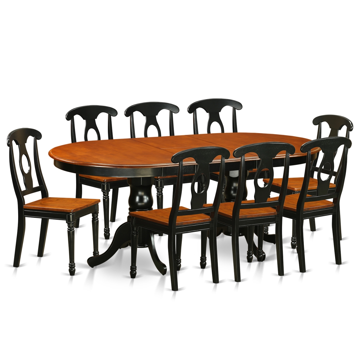 Dining Room Set - Table with Eight Solid Chairs, Black & Cherry - 9 Piece
