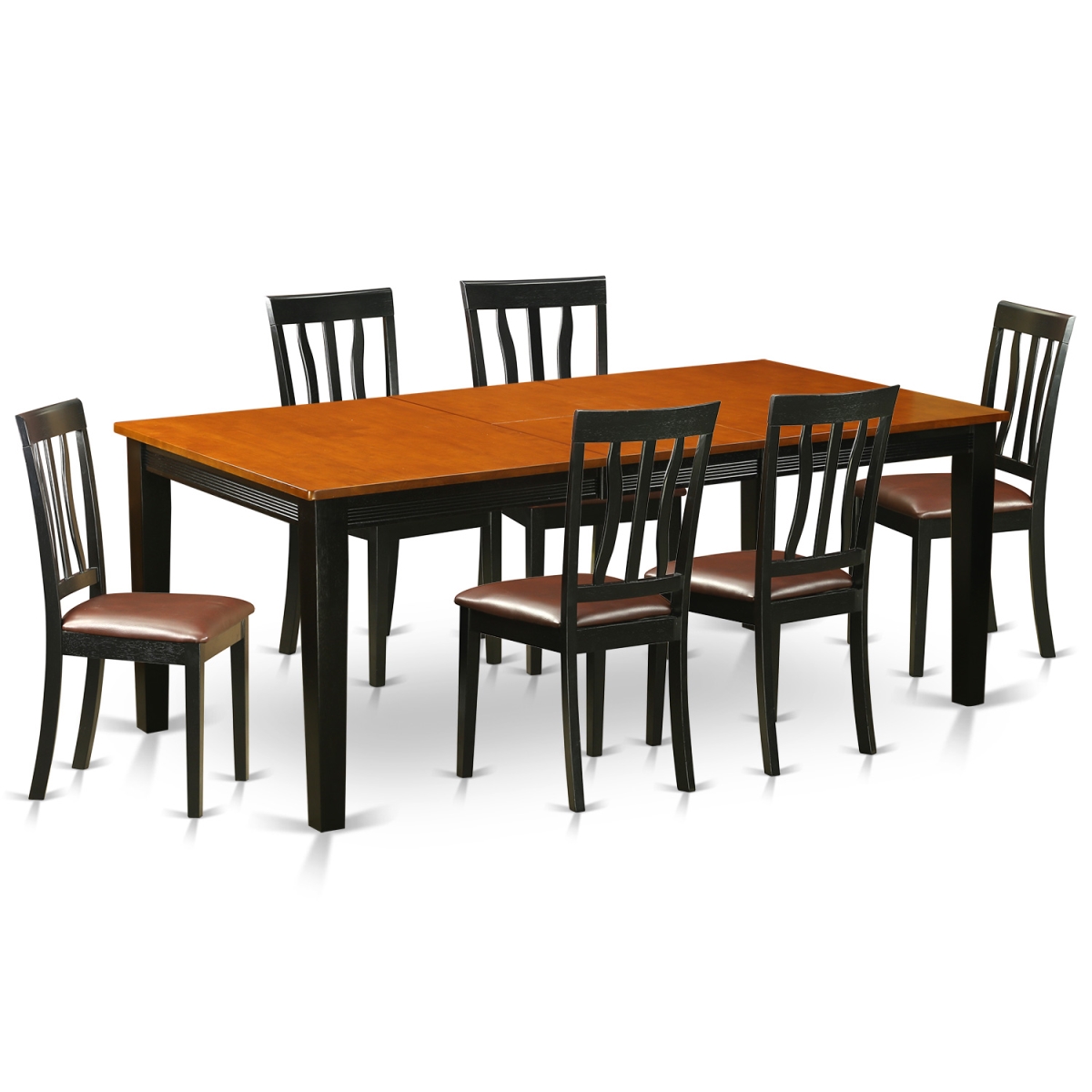 Faux Leather Dining Set - Table with 6 Wooden Chair - Black & Cherry - 7 Piece