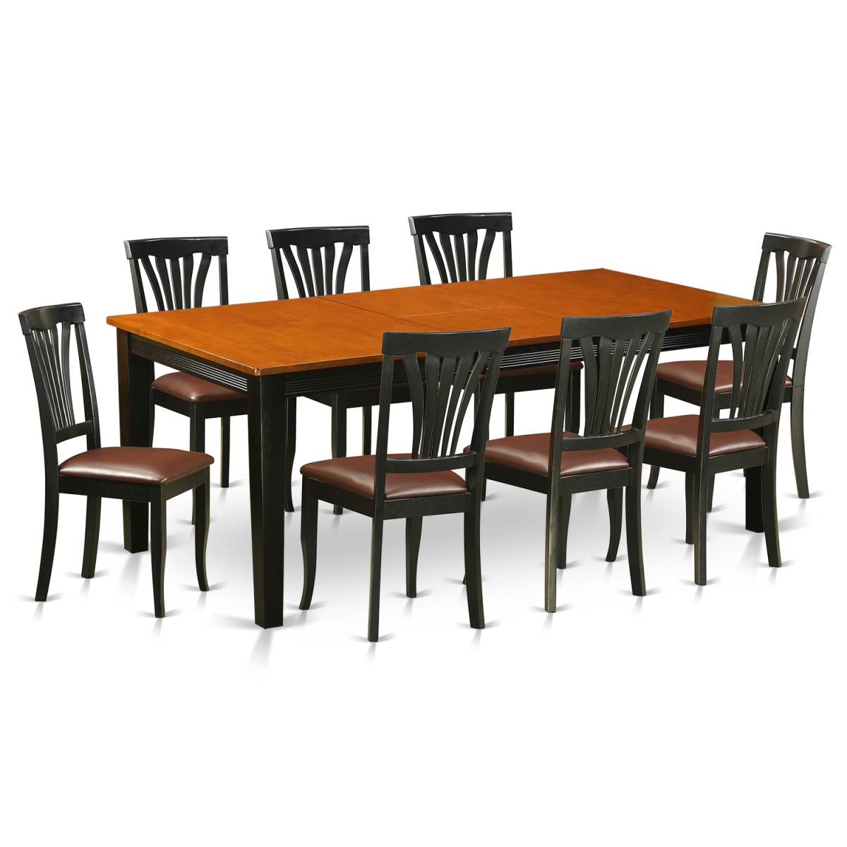 Faux Leather Dining Set - Table with 8 Solid Chair, Black & Cherry - 9 Piece