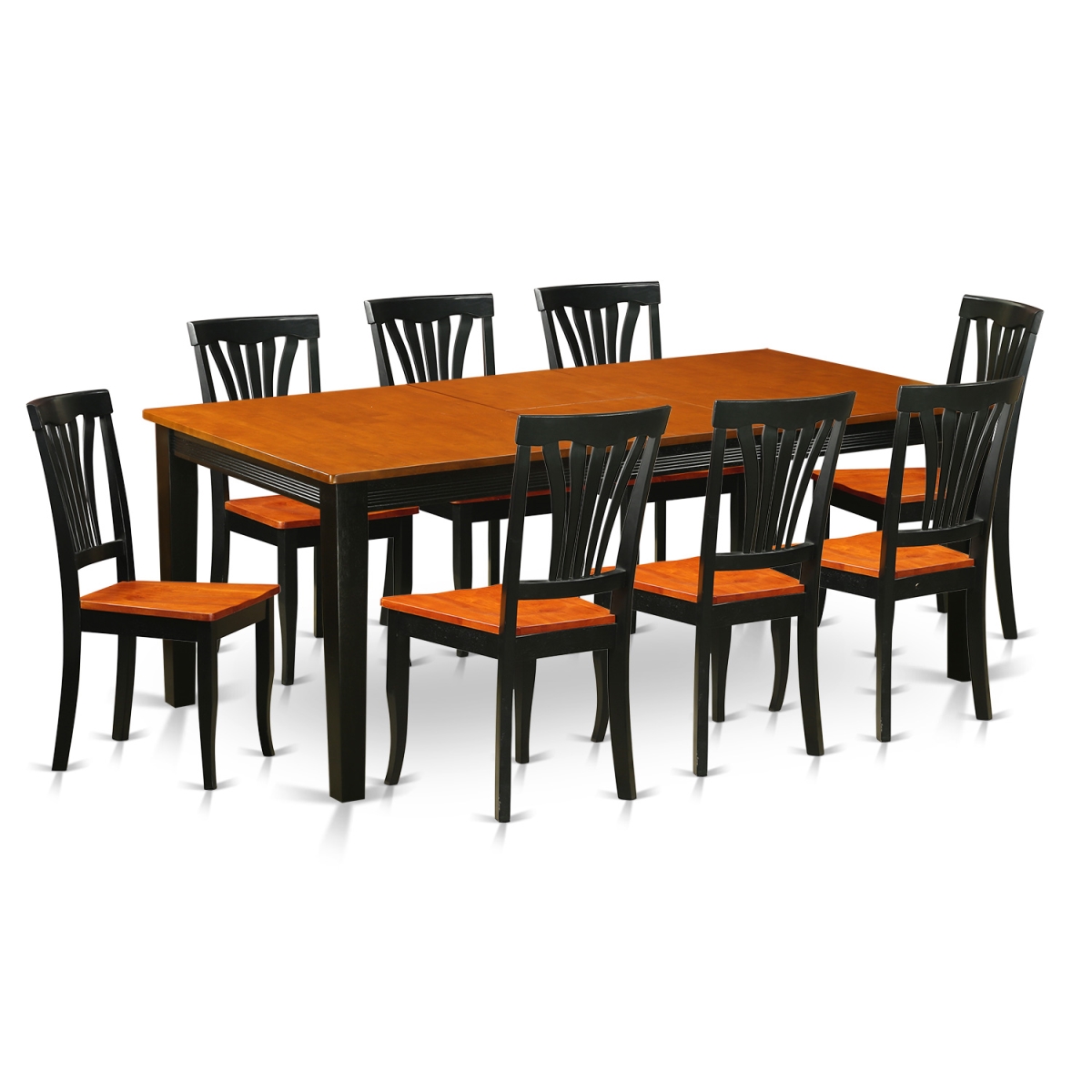 Wood Seat Dining Room Set - Table with 8 Solid Chairs, Black & Cherry - 9 Piece