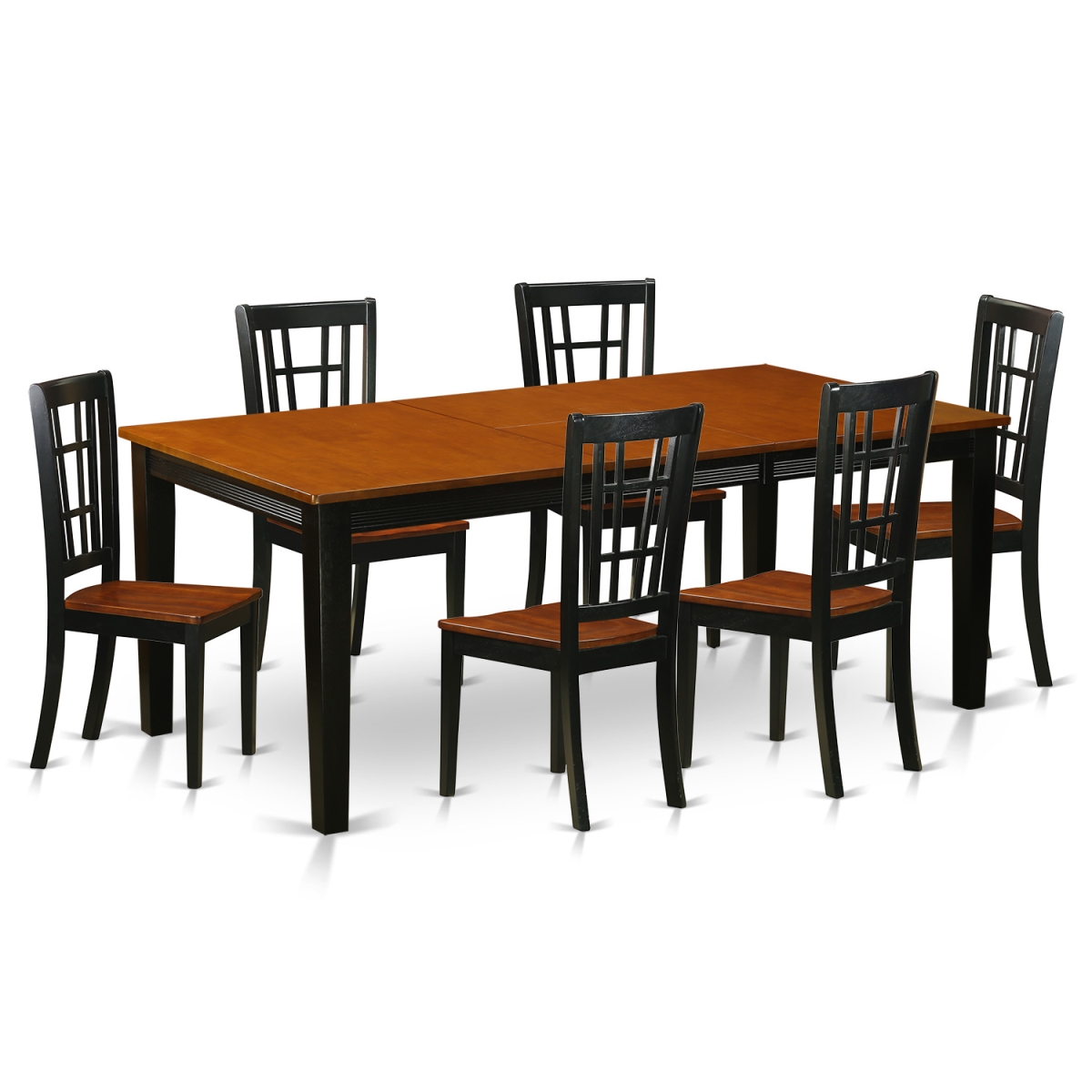 Wood Seat Dining Set - Table with 6 Wooden Chairs - Black & Cherry - 7 Piece