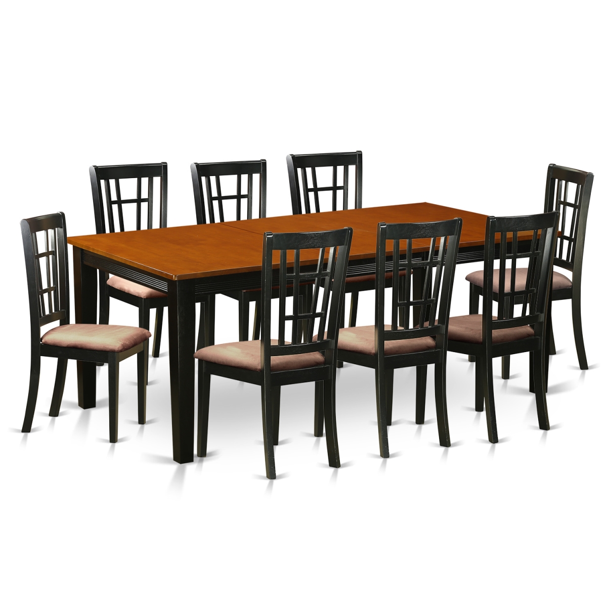 Microfiber Dining Set - Table with Eight Solid Chairs, Black & Cherry - 9 Piece