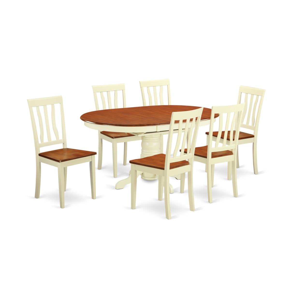 Picture of East West Furniture AVAT7-WHI-W Dining Set - Table & 6 Chairs, Buttermilk & Cherry - 7 Piece