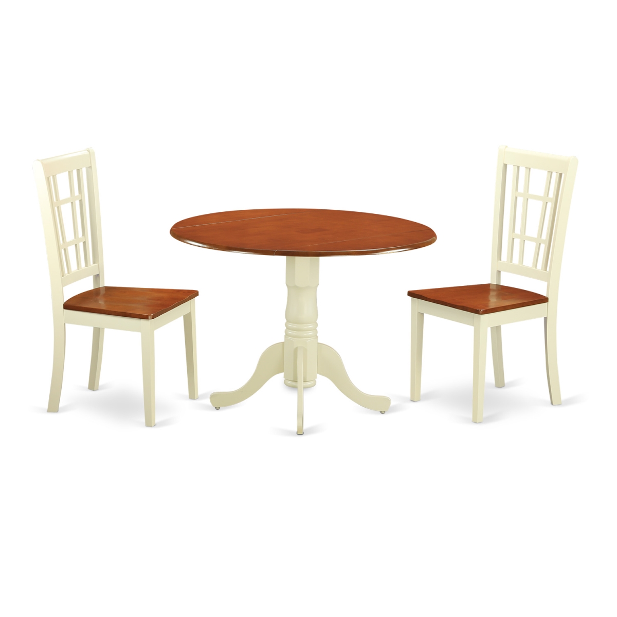 Picture of East West Furniture DLNI3-BMK-W Dinette Set with 2 Table & 2 Chairs, Buttermilk & Cherry - 3 Piece