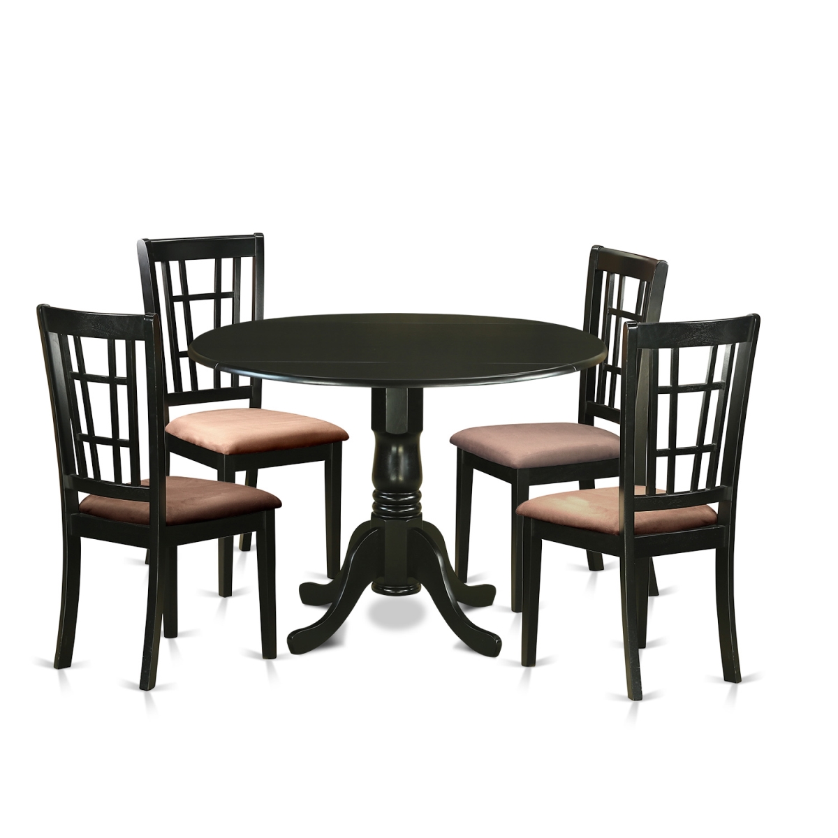 Microfiber Dining Room Set with 4 Table & 4 Chairs, Black - 5 Piece